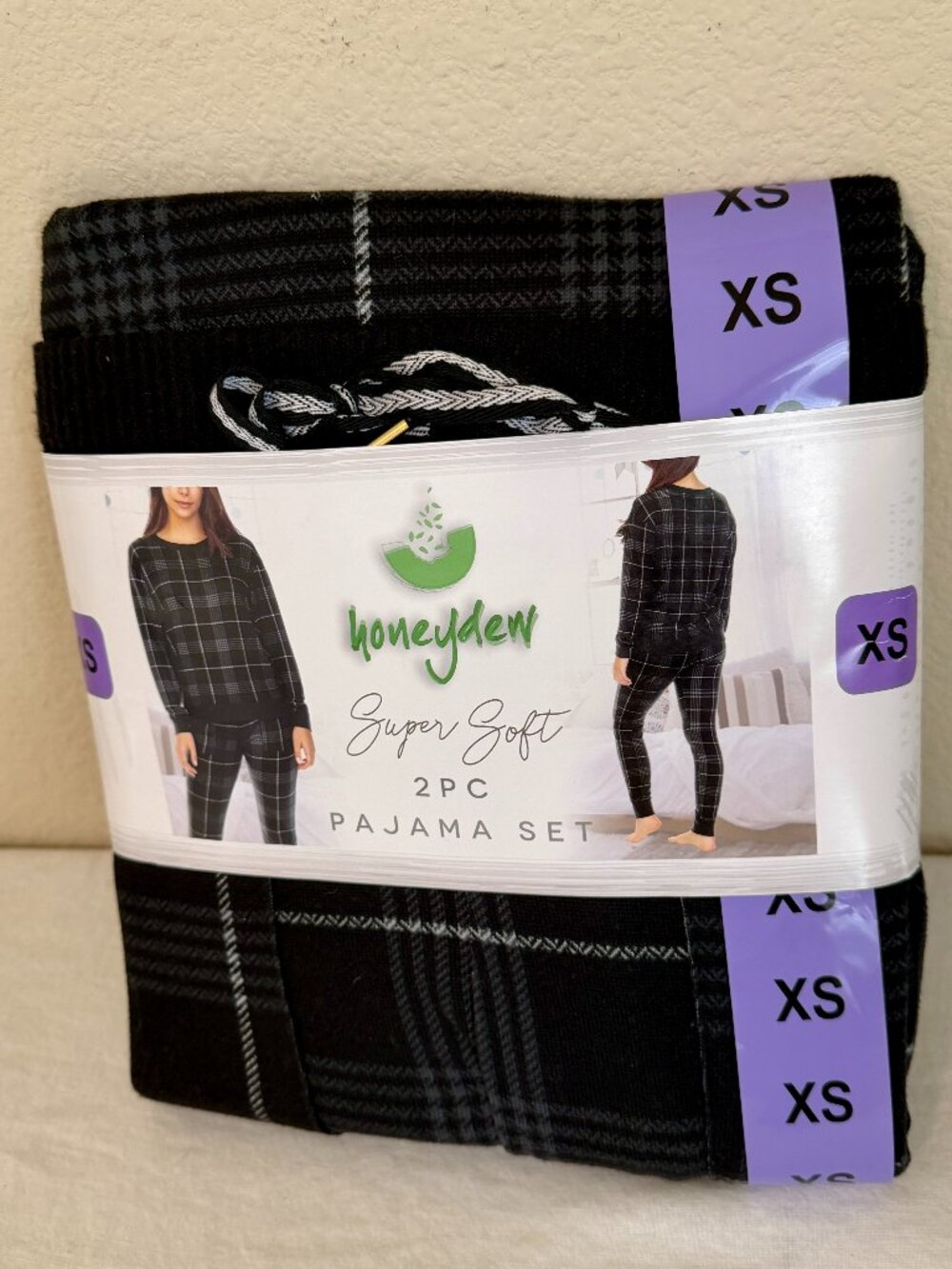 Honeydew Women's Super Soft  2 Piece Pajama Lounge Set Size XS Black Plaid NEW